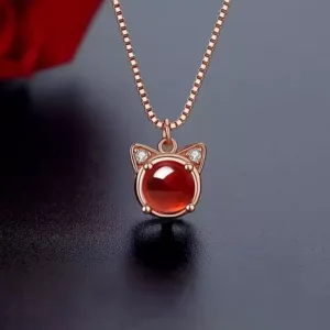 Natural Topaz 925 Silver Necklace Women Simple Cute Kitten Clavicle Pendant