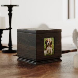 High-Quality Wood Dog Ashes Urn With Photo