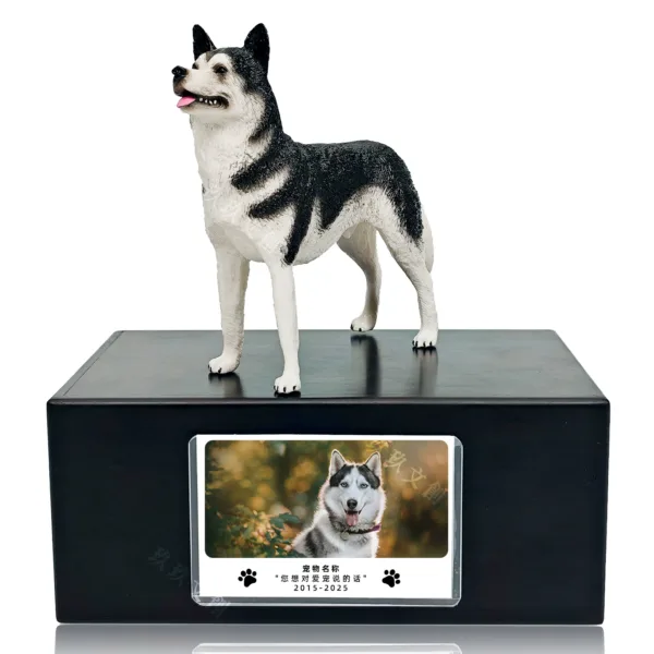 Husky Dog Sculpture Urn With Picture