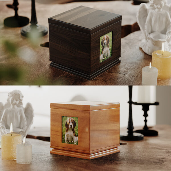 Wood Dog Ashes Urn With Photo